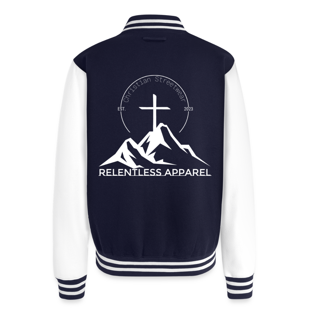 RELENTLESS CLASSIC LOGO – Heavyweight Letterman Jacket - navy/white